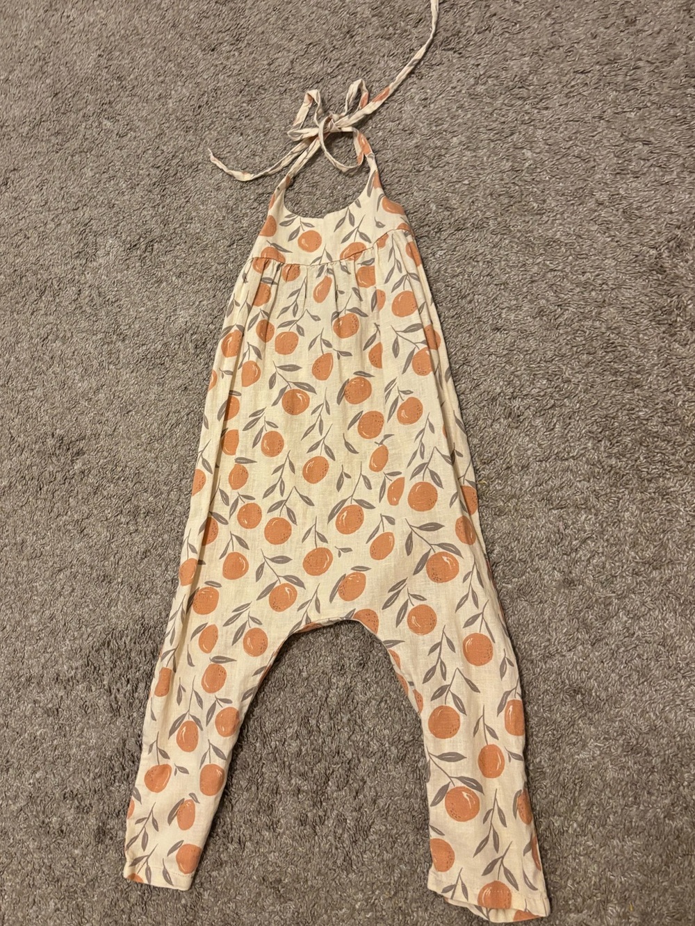Rylee + Cru Cream Halter Romper with Orange Fruit Motif